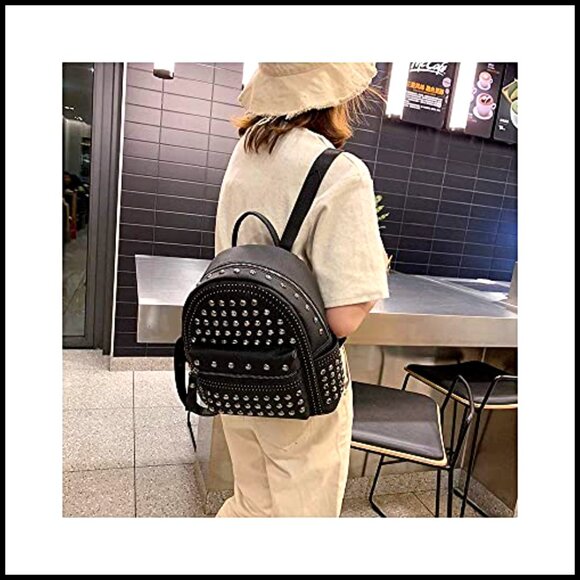 Faux Leather Studded Rhinestone Motorcycle Biker Backpack Purse Gothic Style main image 5